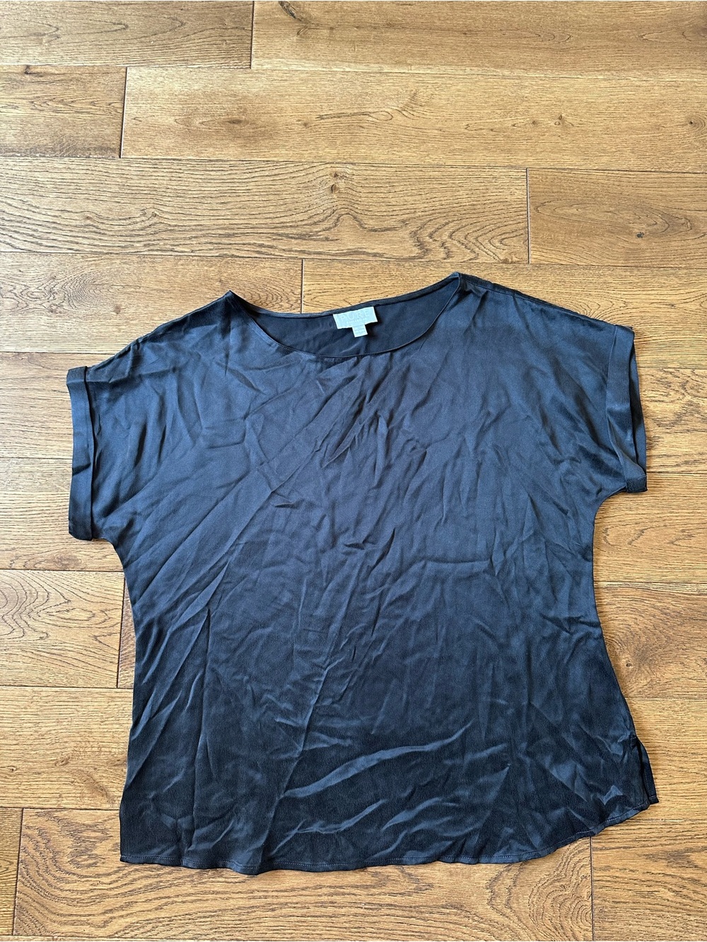 PURE collection 100% Silk Black Short Sleeve Top Sz 8/10 US
